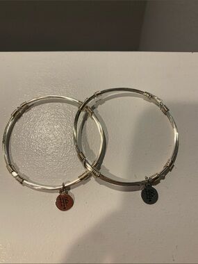 Bourbon and Bowties Silver Tone Bangle Bracelet Set with Logo Charms